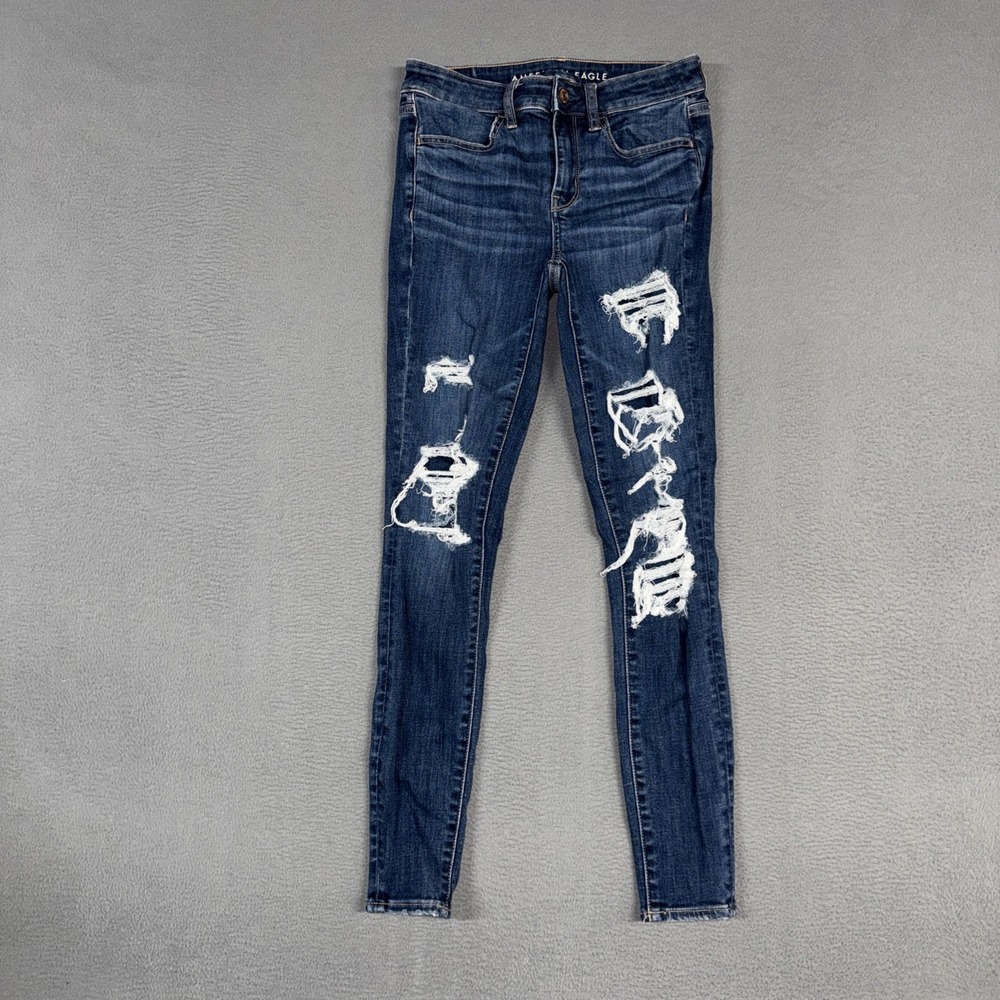 American Eagle Jeans Womens 2 Blue Jegging Ankle Stretch Distressed Denim Preppy